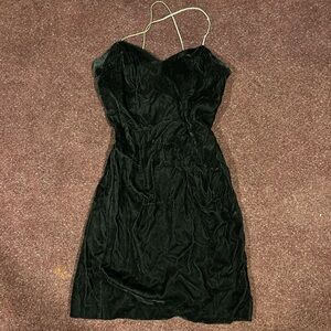 Elegant Black Velvet Dress with Faux Diamond Straps